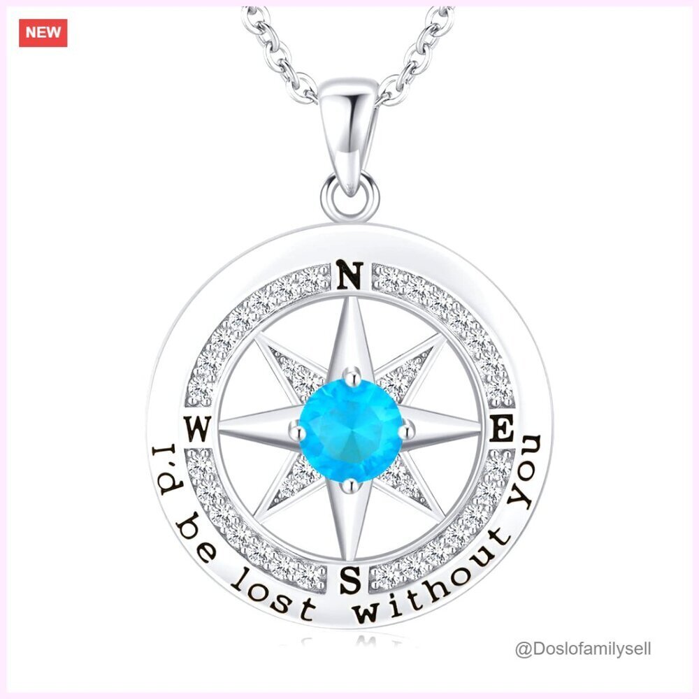 Sterling Silver Compass Pendant Necklace Elegant Minimal Anniversary Gift